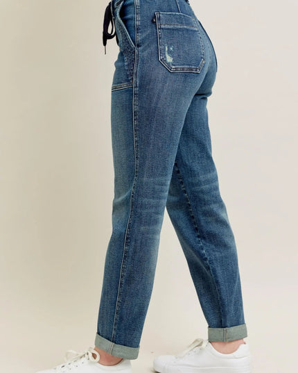 Judy Blue Full Size HW Vintage Wash Jeans w/ Drawstring Plus Size - THE AMERICAN BLUE
