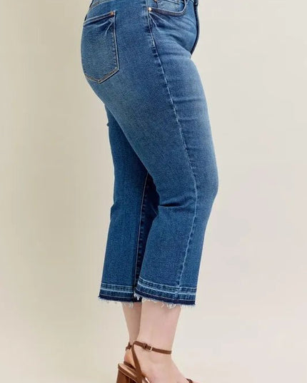 Judy Blue Full Size Hw Vintage Wash Release Hem Kick Flare Jeans Plus Size - THE AMERICAN BLUE