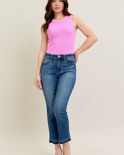 Judy Blue Full Size Hw Vintage Wash Release Hem Kick Flare Jeans Plus Size - THE AMERICAN BLUE