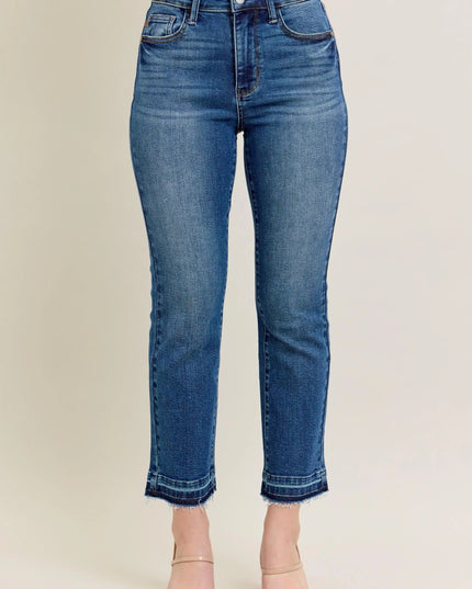 Judy Blue Full Size Hw Vintage Wash Release Hem Kick Flare Jeans Plus Size - THE AMERICAN BLUE