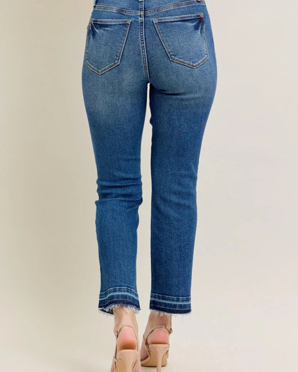 Judy Blue Full Size Hw Vintage Wash Release Hem Kick Flare Jeans Plus Size - THE AMERICAN BLUE
