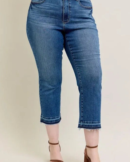 Judy Blue Full Size Hw Vintage Wash Release Hem Kick Flare Jeans Plus Size - THE AMERICAN BLUE