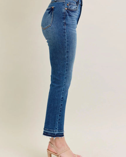 Judy Blue Full Size Hw Vintage Wash Release Hem Kick Flare Jeans Plus Size - THE AMERICAN BLUE