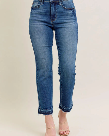 Judy Blue Full Size Hw Vintage Wash Release Hem Kick Flare Jeans Plus Size - THE AMERICAN BLUE