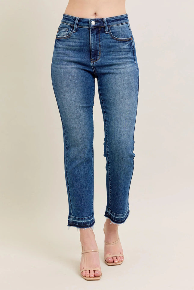 Judy Blue Full Size Hw Vintage Wash Release Hem Kick Flare Jeans Plus Size - THE AMERICAN BLUE