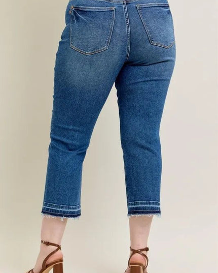 Judy Blue Full Size Hw Vintage Wash Release Hem Kick Flare Jeans Plus Size - THE AMERICAN BLUE