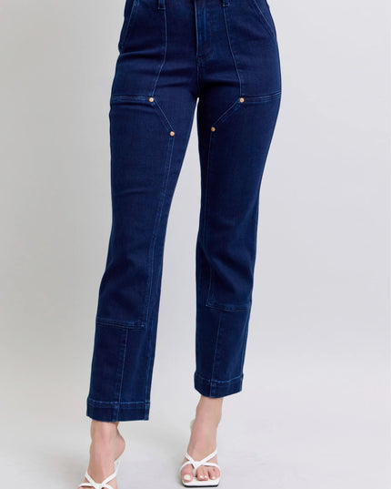 Judy Blue Full Size Hw Work Wear Knee Patch Straight Jeans Plus Size - THE AMERICAN BLUE