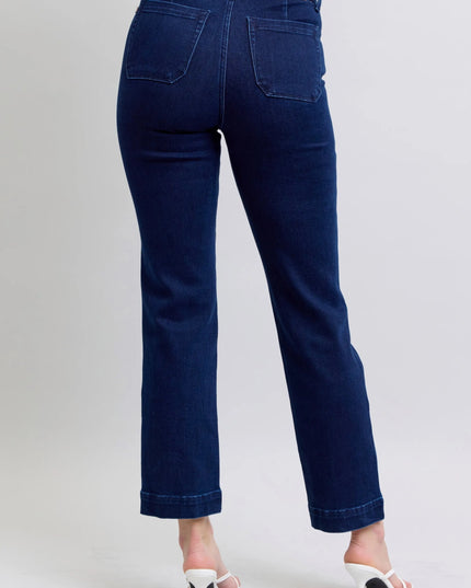 Judy Blue Full Size Hw Work Wear Knee Patch Straight Jeans Plus Size - THE AMERICAN BLUE