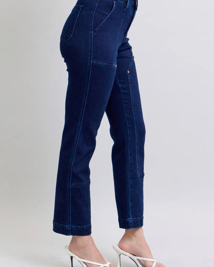 Judy Blue Full Size Hw Work Wear Knee Patch Straight Jeans Plus Size - THE AMERICAN BLUE