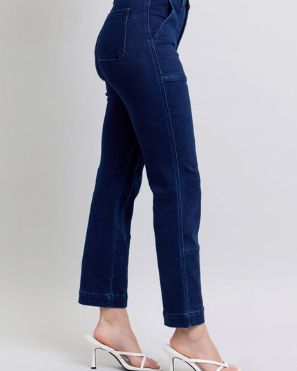 Judy Blue Full Size Hw Work Wear Knee Patch Straight Jeans Plus Size - THE AMERICAN BLUE