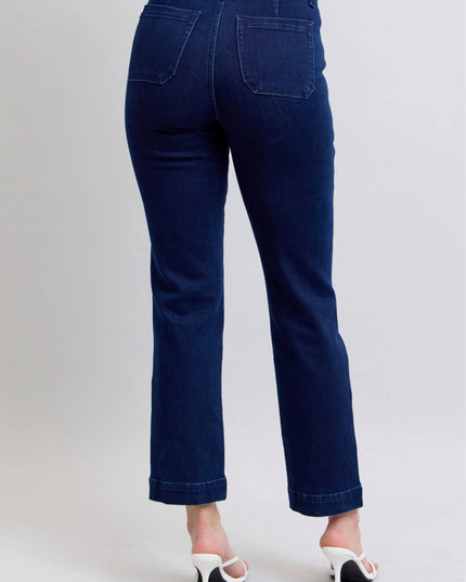 Judy Blue Full Size Hw Work Wear Knee Patch Straight Jeans Plus Size - THE AMERICAN BLUE