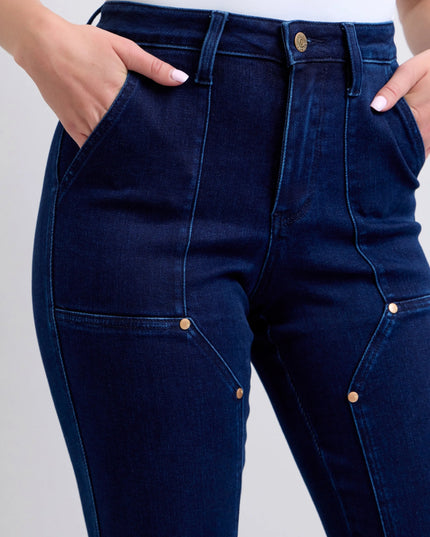 Judy Blue Full Size Hw Work Wear Knee Patch Straight Jeans Plus Size - THE AMERICAN BLUE