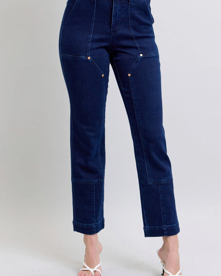Judy Blue Full Size Hw Work Wear Knee Patch Straight Jeans Plus Size - THE AMERICAN BLUE