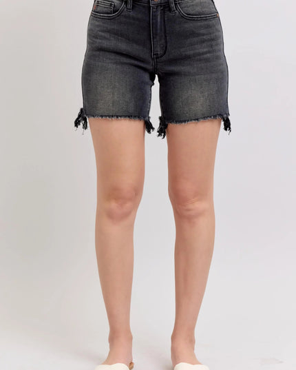 Judy Blue Full Size Long Cut Off 2 Button Dad Denim Shorts Plus Size - THE AMERICAN BLUE