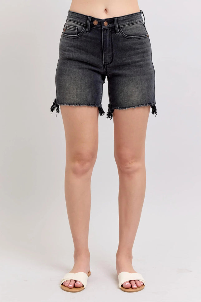 Judy Blue Full Size Long Cut Off 2 Button Dad Denim Shorts Plus Size - THE AMERICAN BLUE