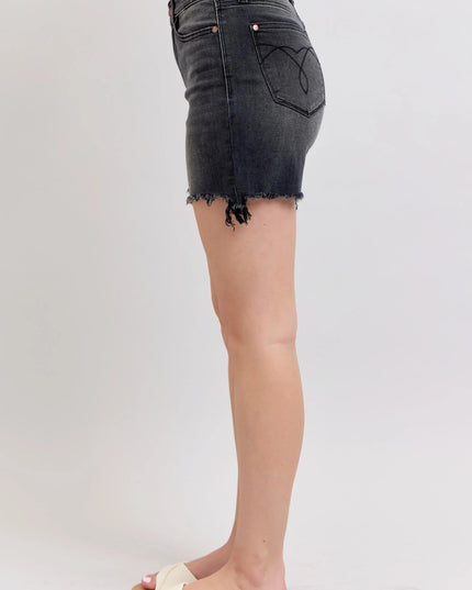 Judy Blue Full Size Long Cut Off 2 Button Dad Denim Shorts Plus Size - THE AMERICAN BLUE