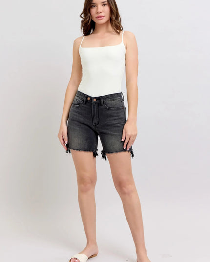 Judy Blue Full Size Long Cut Off 2 Button Dad Denim Shorts Plus Size - THE AMERICAN BLUE