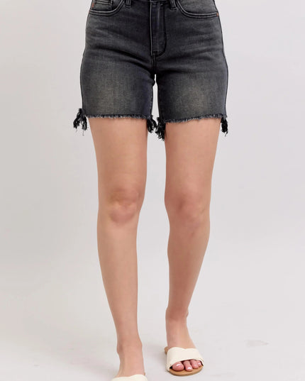 Judy Blue Full Size Long Cut Off 2 Button Dad Denim Shorts Plus Size - THE AMERICAN BLUE