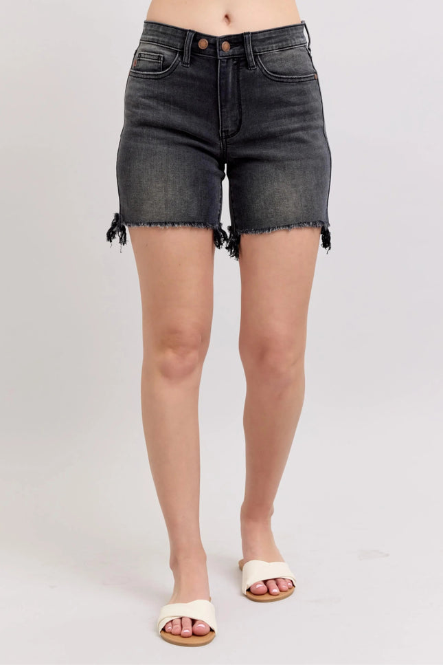 Judy Blue Full Size Long Cut Off 2 Button Dad Denim Shorts Plus Size - THE AMERICAN BLUE