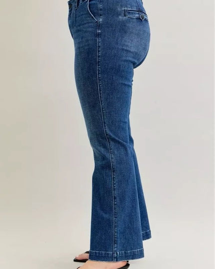 Judy Blue Full Size Mid Rise Bootcut Jeans with Welt Pockets Plus Size - THE AMERICAN BLUE