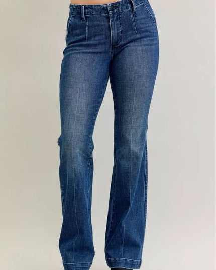 Judy Blue Full Size Mid Rise Bootcut Jeans with Welt Pockets Plus Size - THE AMERICAN BLUE