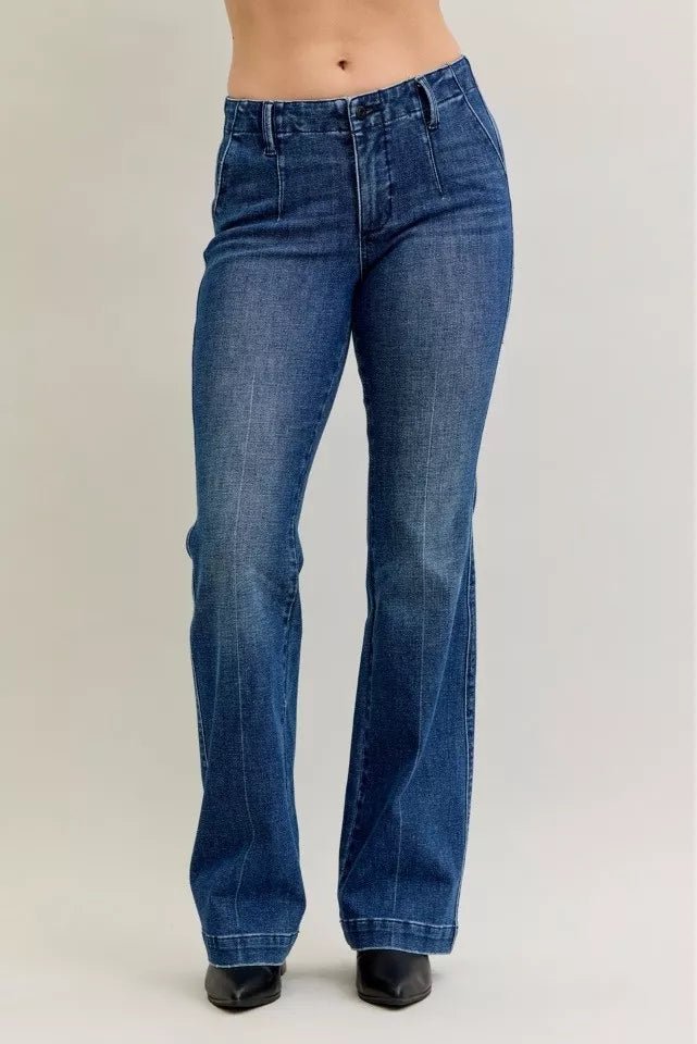 Judy Blue Full Size Mid Rise Bootcut Jeans with Welt Pockets Plus Size - THE AMERICAN BLUE