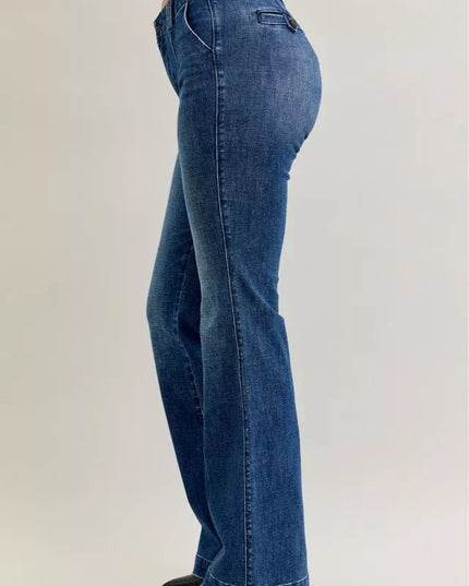 Judy Blue Full Size Mid Rise Bootcut Jeans with Welt Pockets Plus Size - THE AMERICAN BLUE