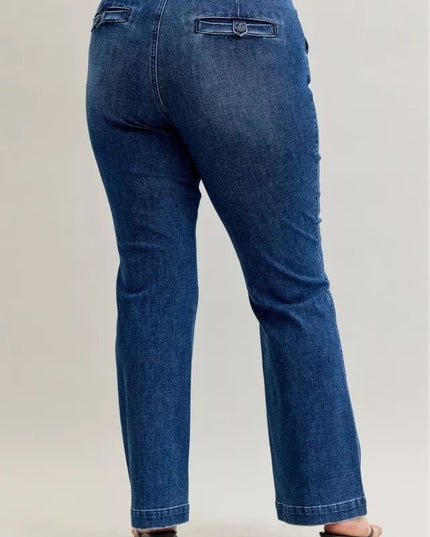 Judy Blue Full Size Mid Rise Bootcut Jeans with Welt Pockets Plus Size - THE AMERICAN BLUE