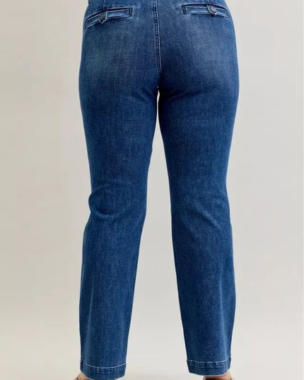 Judy Blue Full Size Mid Rise Bootcut Jeans with Welt Pockets Plus Size - THE AMERICAN BLUE