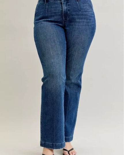 Judy Blue Full Size Mid Rise Bootcut Jeans with Welt Pockets Plus Size - THE AMERICAN BLUE