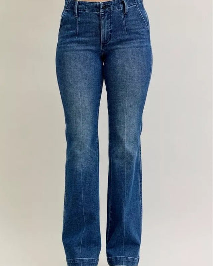 Judy Blue Full Size Mid Rise Bootcut Jeans with Welt Pockets Plus Size - THE AMERICAN BLUE