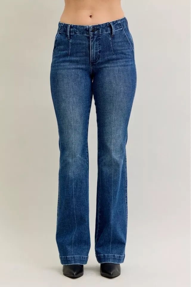 Judy Blue Full Size Mid Rise Bootcut Jeans with Welt Pockets Plus Size - THE AMERICAN BLUE