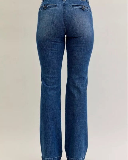 Judy Blue Full Size Mid Rise Bootcut Jeans with Welt Pockets Plus Size - THE AMERICAN BLUE