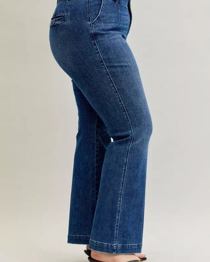 Judy Blue Full Size Mid Rise Bootcut Jeans with Welt Pockets Plus Size - THE AMERICAN BLUE