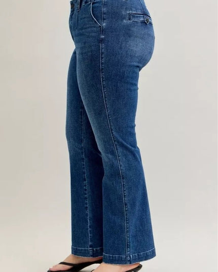 Judy Blue Full Size Mid Rise Bootcut Jeans with Welt Pockets Plus Size - THE AMERICAN BLUE