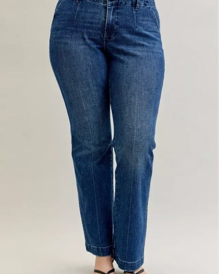 Judy Blue Full Size Mid Rise Bootcut Jeans with Welt Pockets Plus Size - THE AMERICAN BLUE