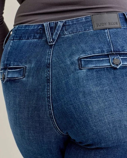 Judy Blue Full Size Mid Rise Bootcut Jeans with Welt Pockets Plus Size - THE AMERICAN BLUE