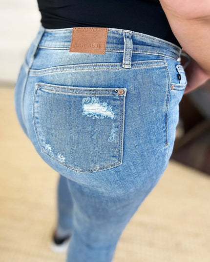 Judy Blue Full Size Mid Rise Destroy & Cuff Skinny Jeans - THE AMERICAN BLUE
