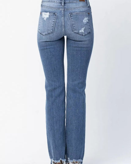 Judy Blue Full Size Mid Rise Destroy Straight Jeans Plus Size - THE AMERICAN BLUE