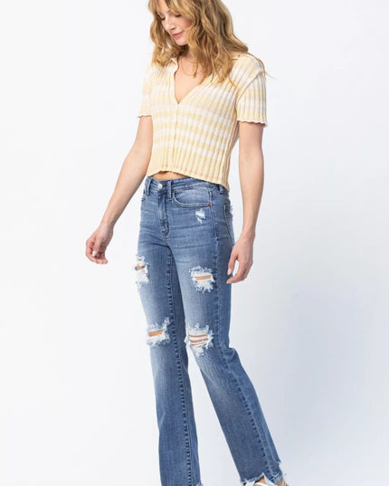 Judy Blue Full Size Mid Rise Destroy Straight Jeans Plus Size - THE AMERICAN BLUE