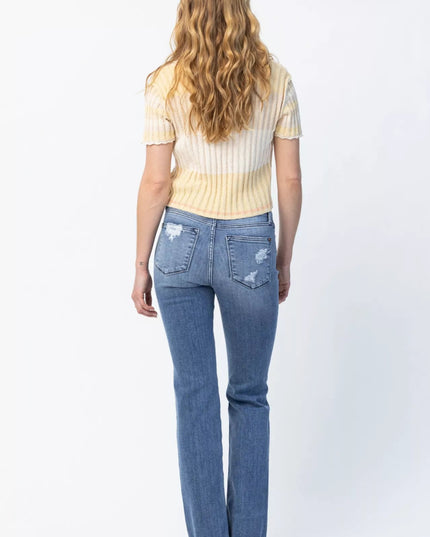Judy Blue Full Size Mid Rise Destroy Straight Jeans Plus Size - THE AMERICAN BLUE