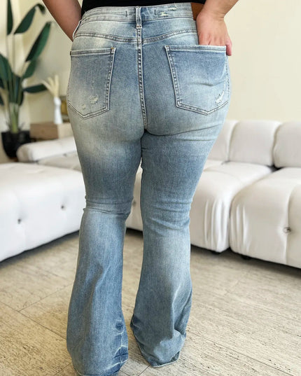 Judy Blue Full Size Mid Rise Flare Jeans - THE AMERICAN BLUE