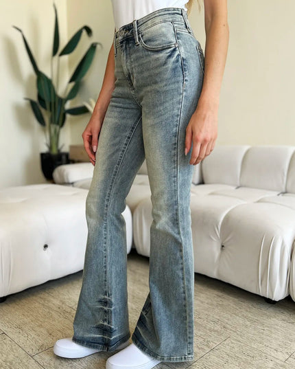 Judy Blue Full Size Mid Rise Flare Jeans - THE AMERICAN BLUE