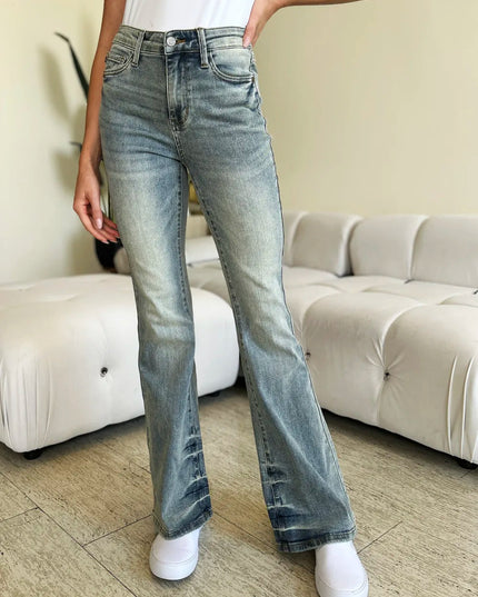 Judy Blue Full Size Mid Rise Flare Jeans - THE AMERICAN BLUE