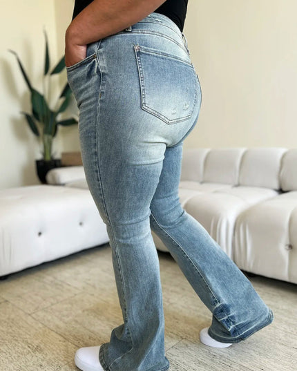 Judy Blue Full Size Mid Rise Flare Jeans - THE AMERICAN BLUE