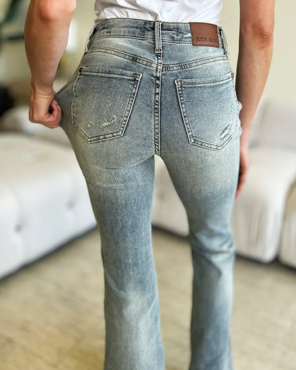 Judy Blue Full Size Mid Rise Flare Jeans - THE AMERICAN BLUE