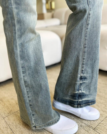 Judy Blue Full Size Mid Rise Flare Jeans - THE AMERICAN BLUE