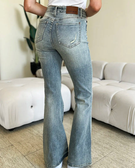 Judy Blue Full Size Mid Rise Flare Jeans - THE AMERICAN BLUE