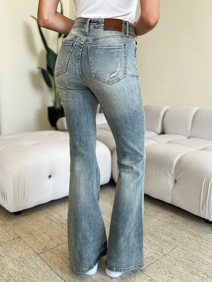 Judy Blue Full Size Mid Rise Flare Jeans - THE AMERICAN BLUE