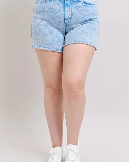 Judy Blue Full Size Mid Rise Garment Dyed Denim Shorts Plus Size - THE AMERICAN BLUE